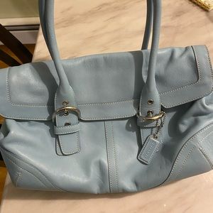 vintage blue leather coach bag
